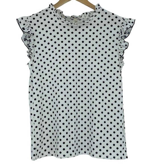 Simply Irresistible white with black polka dot ruffled edge sleeveless top, Med - Picture 1 of 10